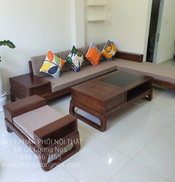 Bàn Ghế Sofa Gỗ Sồi Nga Lau Màu Óc Chó Chân Choãi Giá Rẻ