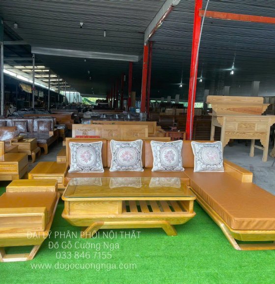 Ghế Sofa Gỗ Sồi Nga Góc L 2m8X1m8 Lau Màu - MS003