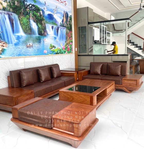 Ghế Sofa Gỗ Hương Vàng Cao Cấp 2 Văng - Vế Phải 