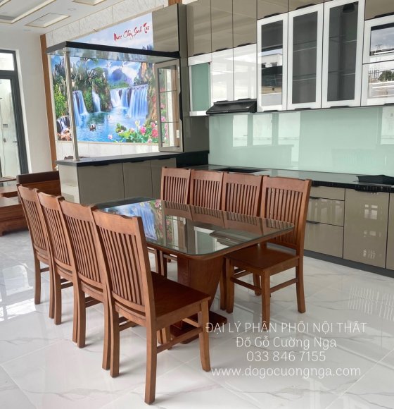 Bộ Bàn Ăn Gỗ Sồi Nga Lau Màu Óc Chó 8 Ghế Bán Chạy Nhất 