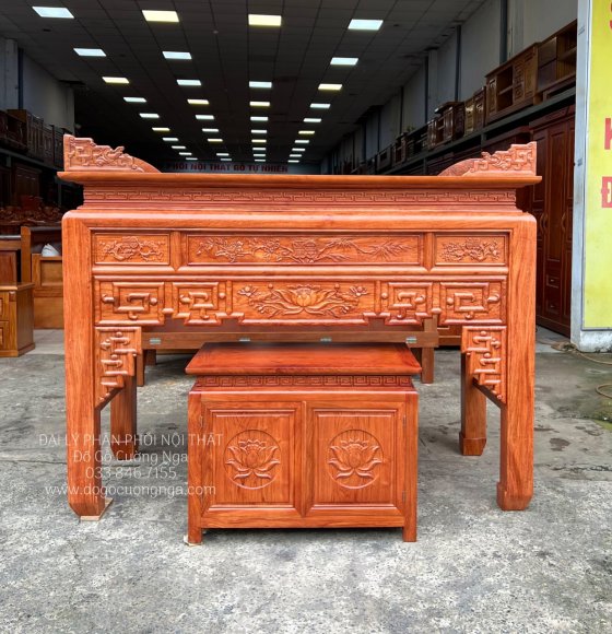 Bàn Thờ Án Gian Gỗ Hương Đá 1m75 Kèm Tủ Táp Trạm Sen Bền Đẹp