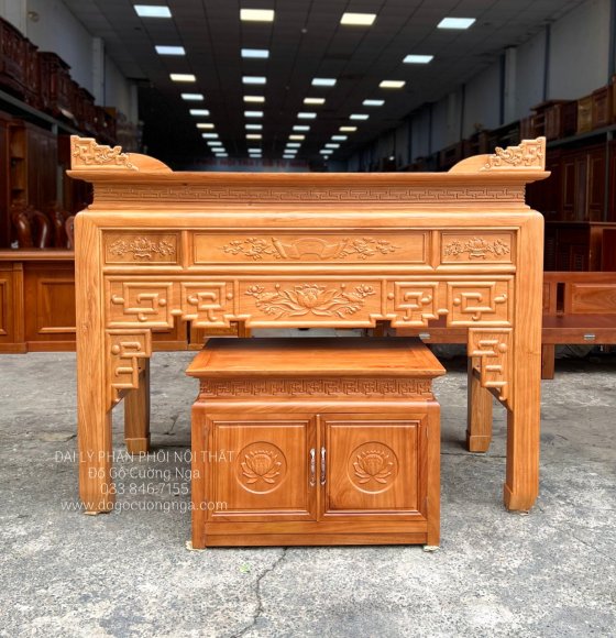 Bàn Thờ Gỗ Gõ Đỏ Cao Cấp 1m75 Trạm Sen Kèm Tủ Táp Hiện Đại 