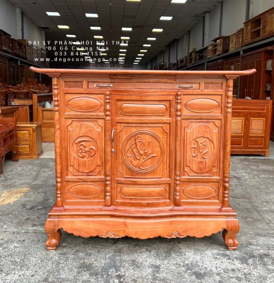 Tủ Thờ Gỗ Hương Đá Cao Cấp 1m53 Cánh Cong Tâm Phúc Đức
