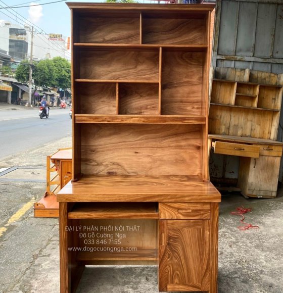 Bàn Học Sinh Gỗ Hương Xám 1m Kết Hợp Kệ Sách Hiện Đại
