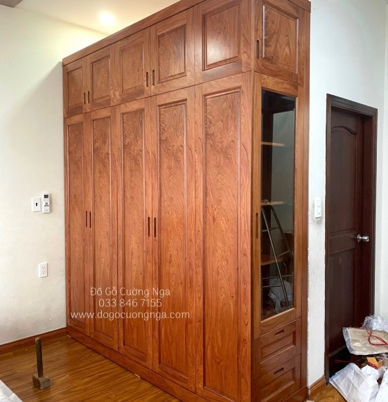Tủ Áo Gỗ Hương Đá 5 Cánh Cao 2 Tầng Thiết Kế Tối Giản