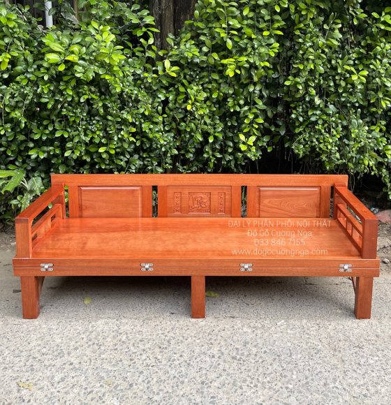 Giường Gấp Gỗ Xoan Đào Mặt Liền Chữ Lộc - Bản Lề Âm Cao Cấp 