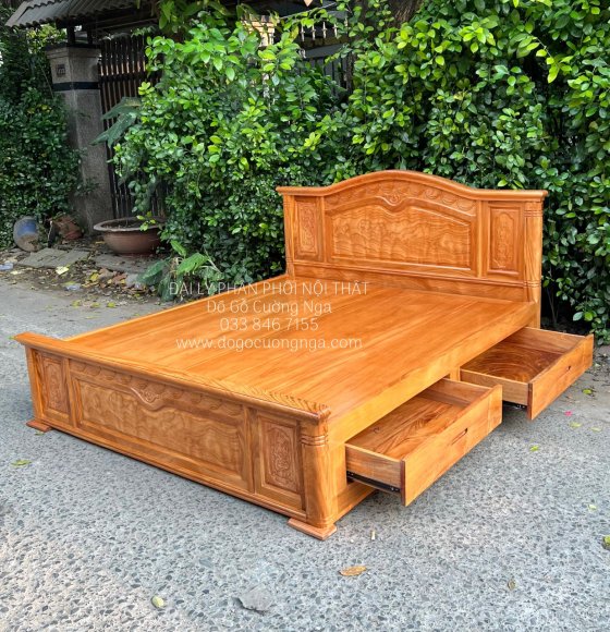 Giường Ngủ Ngăn Kéo Gỗ Gõ Đỏ Nữ Hoàng Phản Liền