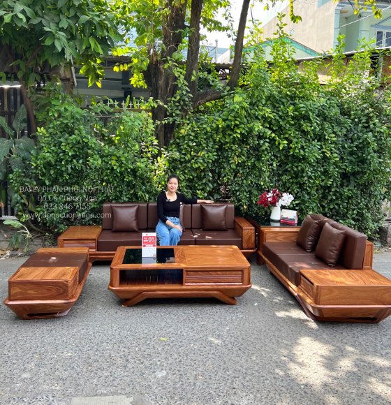 Sofa Gỗ Hương Vàng 2 Văng Thuyền Nệm Cao Cấp