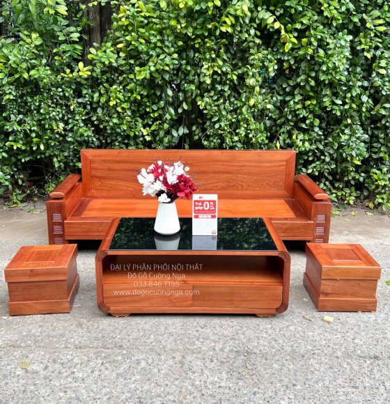 Bàn Ghế Sofa Gỗ Xoan Đào Một Văng Bàn Boom Hiện Đại 