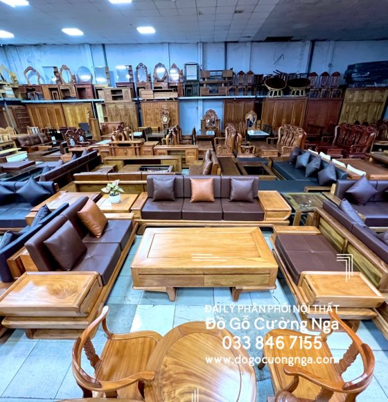 Bộ Ghế Sofa Gỗ Gõ Đỏ 2 Văng Hiện Đại Kèm Nệm Cao Cấp 