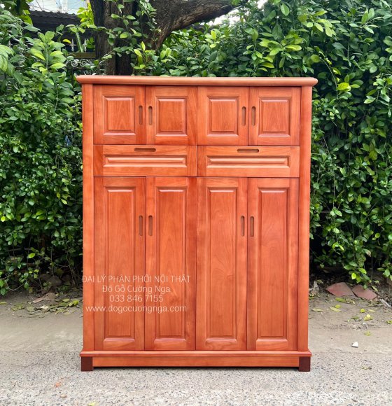 Tủ Giày Dép Gỗ Xoan Đào 4 Cánh Cao 1m5