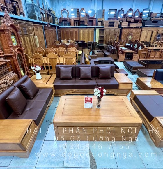 Bộ Sofa Gỗ Gõ Đỏ Cao Cấp 2 Văng Thuyền Kèm Nệm