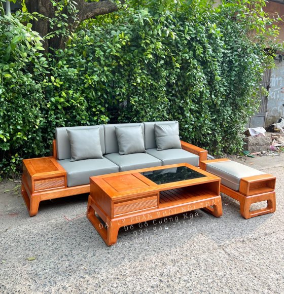 Ghế Sofa Gỗ Sồi Nga 1 Văng 2m3 Nhỏ Gọn Kèm Nệm