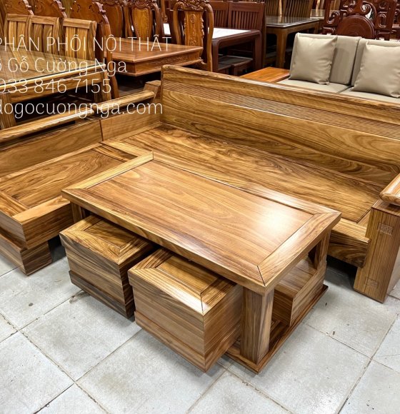 Bàn Ghế Sofa Gỗ Hương Xám Góc  L 2m3x2m Tựa Chỉ Cao Cấp