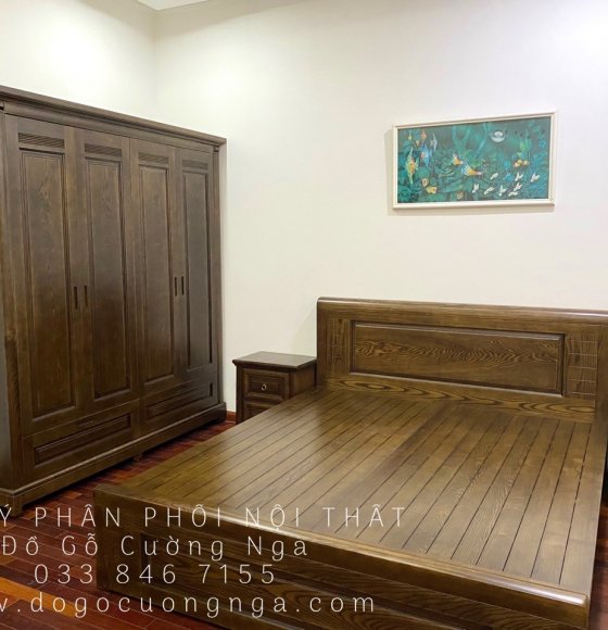 Bộ Combo Phòng Ngủ Gỗ Sồi Nga Lau Màu Óc Chó Hiện Đại B01 