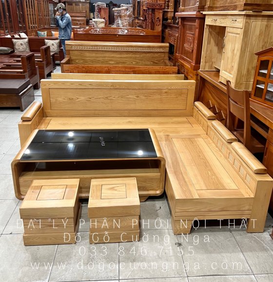 Ghế Sofa Gỗ Sồi Nga Hiện Đại Góc L 2mx1m8 Giá Rẻ 