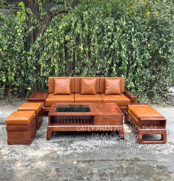 Sofa Gỗ Sồi Nga Văng Chung Cư Hiện Đại 5 Chi Tiết