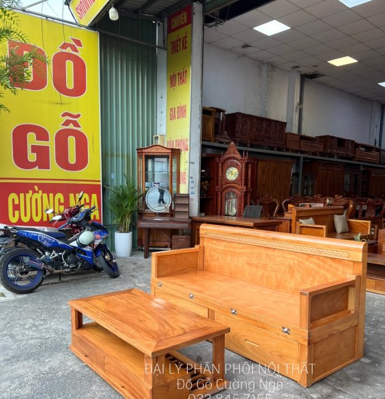 Giường Gấp Gỗ Gõ Đỏ Ngăn Kéo 1m2 Kèm Bàn Trà Cao Cấp 