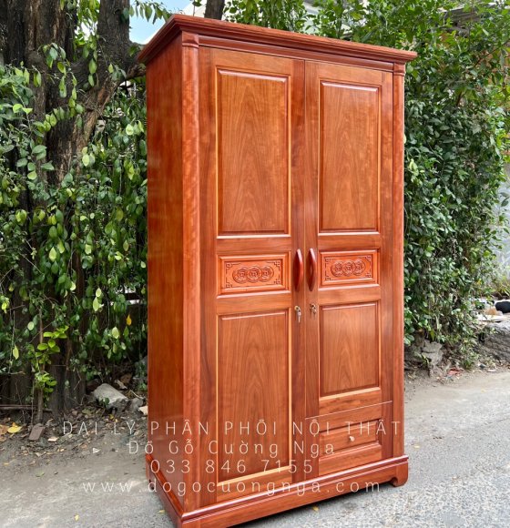 Tủ Aó Gỗ Xoan Đào Mẫu Đồng Tiền 2 Cánh - 1m2