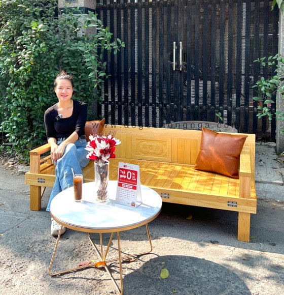 Sofa Giường Gấp Gọn Gỗ Sồi 1m2 Giá Rẻ Kết Hợp Bàn Mặt Đá Hiện Đại 