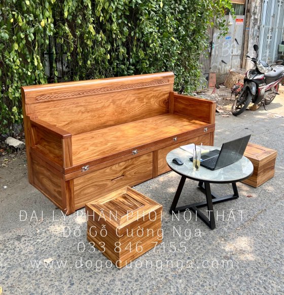 Giường Gấp Gỗ Hương Xám Thông Minh Cao Cấp Kèm Bàn Trà Đôn Ngồi 