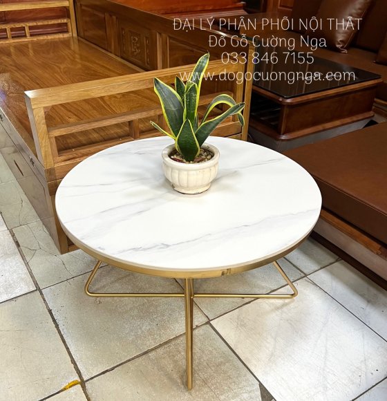 Bàn Trà Mặt Đá Tròn Hiện Đại Phi 70cm - Mặt Đá Trắng 
