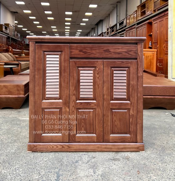 Tủ Giày Gỗ Sồi Nga Màu Óc Chó Nâu 3 Cánh Mở Hiện Đại 