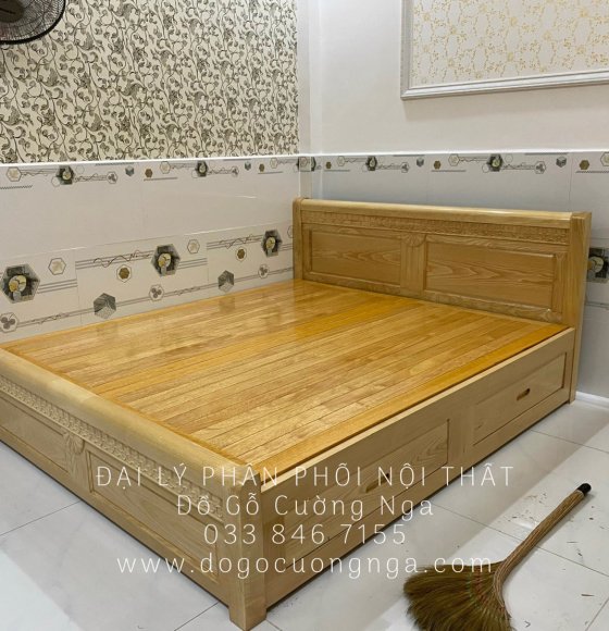 Giường Ngủ Có Ngăn Kéo Gỗ Sồi Nga Giá Rẻ Đẹp Giao Hàng Miễn Phí 