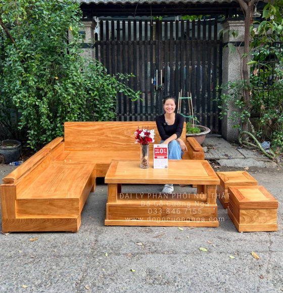 Bộ Bàn Ghế Sofa Gỗ Gõ Đỏ Góc L Hiện Đại 2m1x1m75