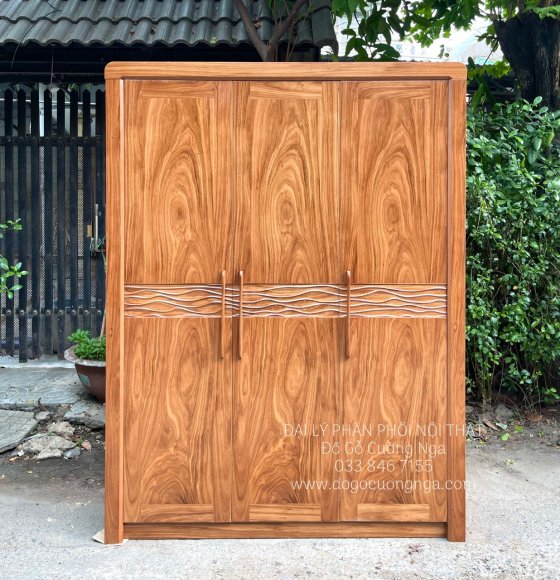 Tủ Quần Áo Gỗ Hương Xám 3 Cánh Mở Mẫu Sóng Hiện Đại 