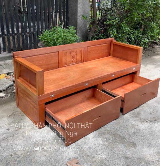 Giường Gấp Gỗ Xoan Đào Chân Cao 1m2 Đa Năng 2 Ngăn Kéo
