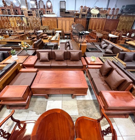 Sofa Gỗ Hương Đá 2 Văng Cánh Tiên Kèm Nệm Cao Cấp 