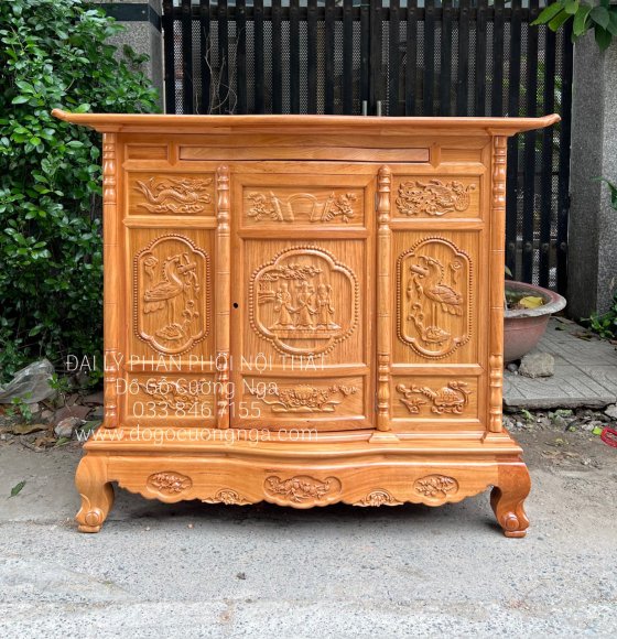 Tủ Thờ Gỗ Gõ Đỏ 1m53 - Trạm Cánh Cong 