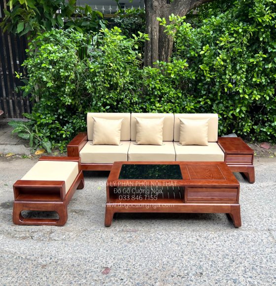 Bàn Ghế Sofa Văng Gỗ Sồi Nga Nhỏ Gọn 3 Chi Tiết Cho Nhà Phố