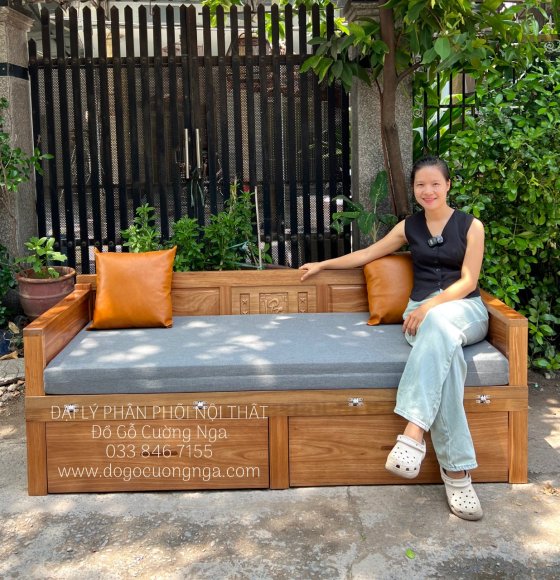 Giường Gấp Đa Năng Gỗ Hương Xám Kết Hợp Nệm Sofa Hiện Đại 