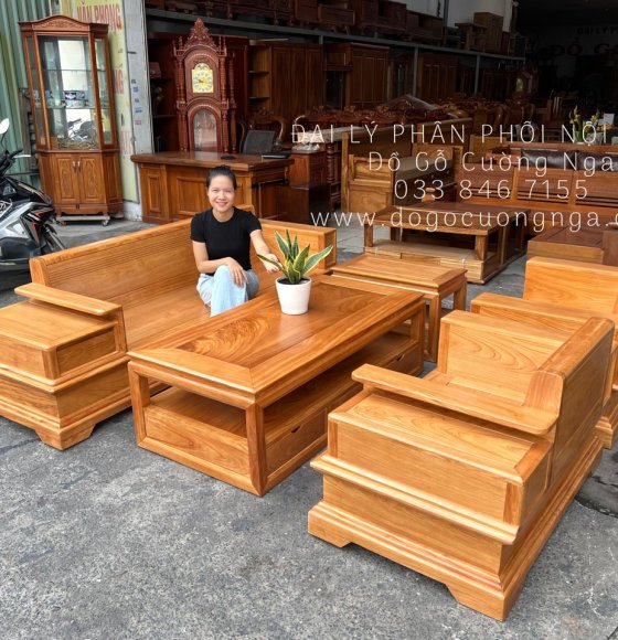 Ghế Sofa Gỗ Gõ Đỏ Đối Xứng Chân Pháo Cao Cấp 