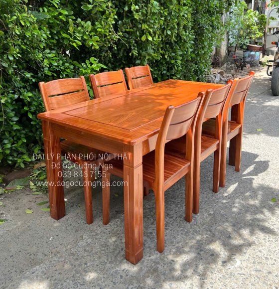 Bàn Ăn Gỗ Xoan Đào Hiện Đại 6 Ghế Vega Bền Đẹp 