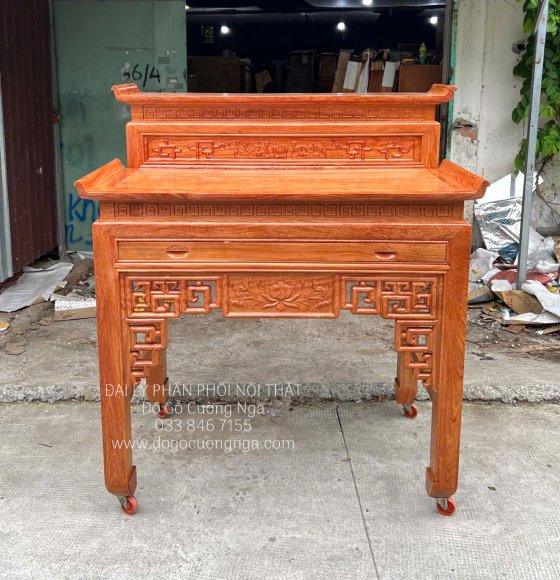 Bàn Thờ 2 Tầng Gỗ Hương Đá 1m27 Trạm Sen Cao Cấp