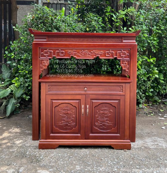 Bàn Thờ Gỗ Xoan Đào Hiện Đại 1m07 Kết Hợp Tủ Cơm Cho Không Gian Chung Cư 
