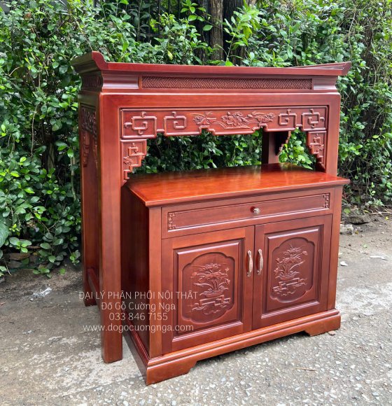 Bàn Thờ Gỗ Xoan Đào Hiện Đại 1m27 Kèm Tủ Cơm Trạm Sen