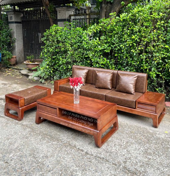 Ghế Sofa Gỗ Sồi Nga Văng Nhỏ Gọn 3 Chi Tiết Cao Cấp