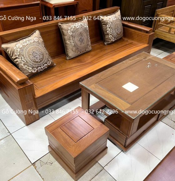 Ghế Sofa Văng Gỗ Xoan Đào Sang Trọng 4 Chi Tiết 