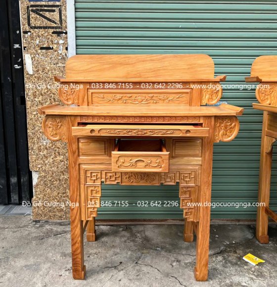 Bàn Thờ Gỗ Gõ Đỏ 2 Tầng Tay Cuốn Phong Thủy 
