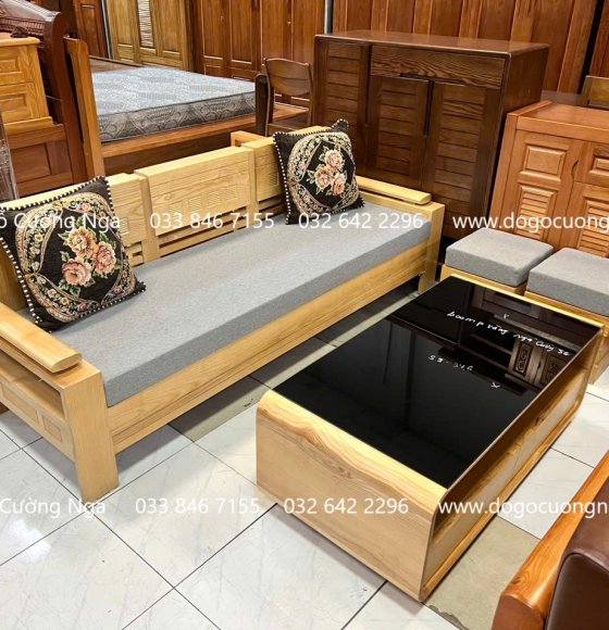 Ghế Sofa Văng Gỗ Sồi Nga Kèm Nệm Hiện Đại Bàn Boom 
