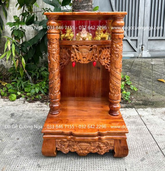 Bàn Thờ Ông Địa Thần Tài 50cm Hộp Đèn Gỗ Xoan Đào Bền Đẹp 