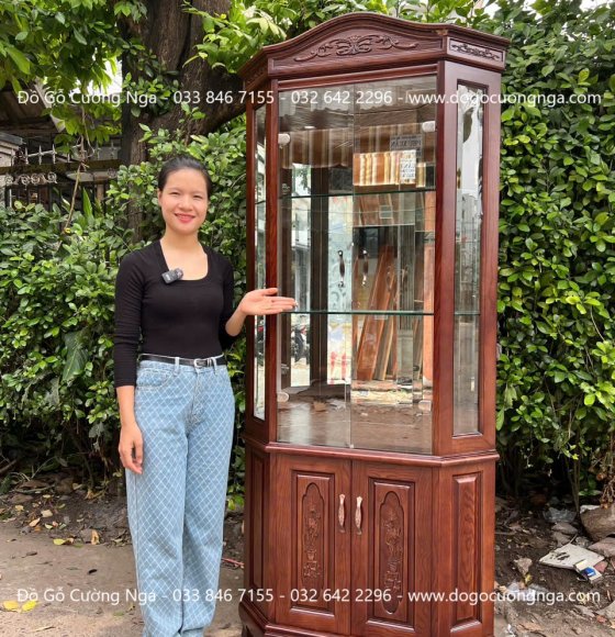 Tủ Rượu Góc 60cm Gỗ Sồi Lau Màu Óc Chó Hiện Đại 