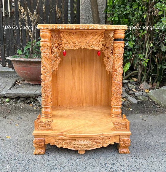 Bàn Thờ Ông Địa Thần Tài Gỗ Gõ Đỏ 60cm Cột 8 Cao Cấp 