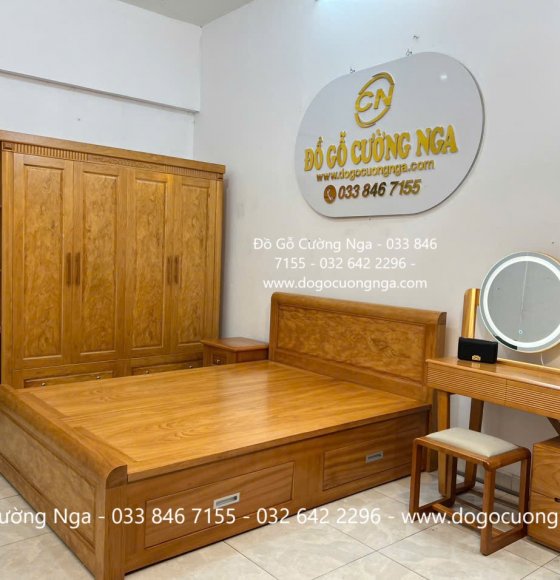 Combo Phòng Ngủ Gỗ Gõ Đỏ Thiết Kế Sang Trọng 4 Chi Tiết 