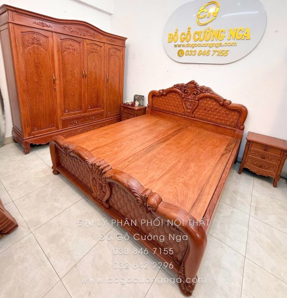 Combo Phòng Ngủ Gỗ Hương Đá 3 Chi Tiết Tân Cổ Điển Sang Trọng