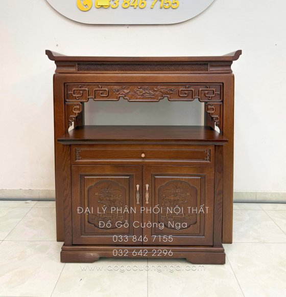 Bàn Thờ Án Gian Gỗ Sồi Mỹ 1m07 - Kèm Tủ Táp Tinh Tế Màu Óc Chó